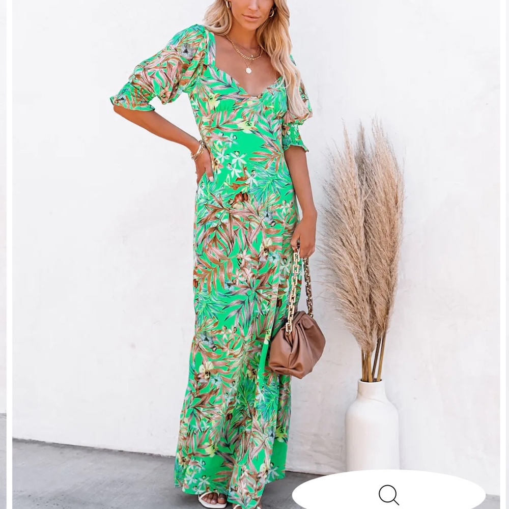 Vici Green Floral Puff Sleeve Maxi Dress